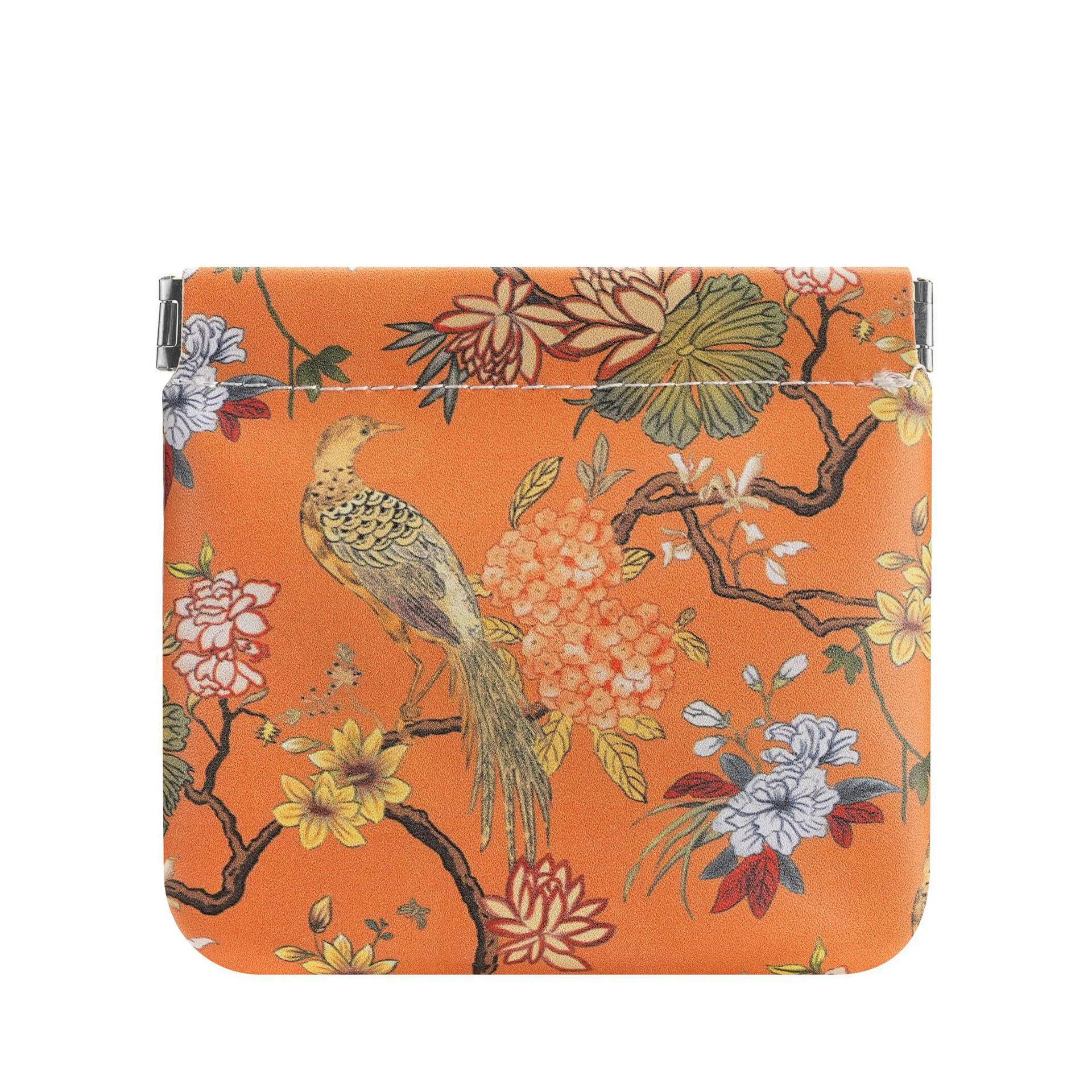 Chinese Floral Print Waterproof Auto-close Pouch, Multi-functional Portable Organizer for Cable Lipstick Coin Cosmetics
