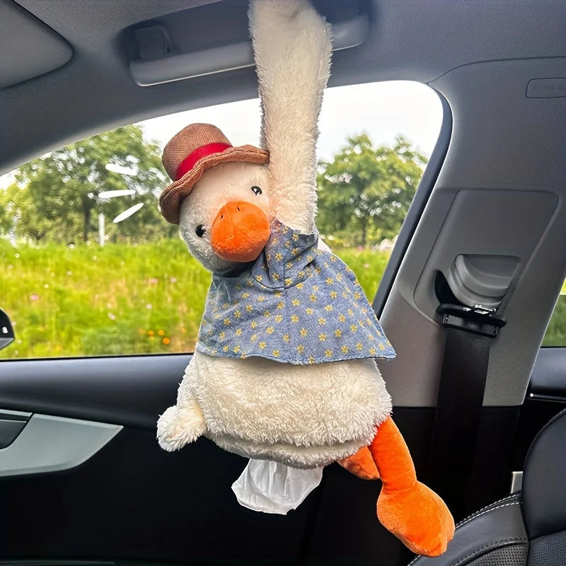 1PC Charming Duck Tissue Holder for Cars, Lovely Hanging Tissue Box for Vehicles, Innovative Car Decor