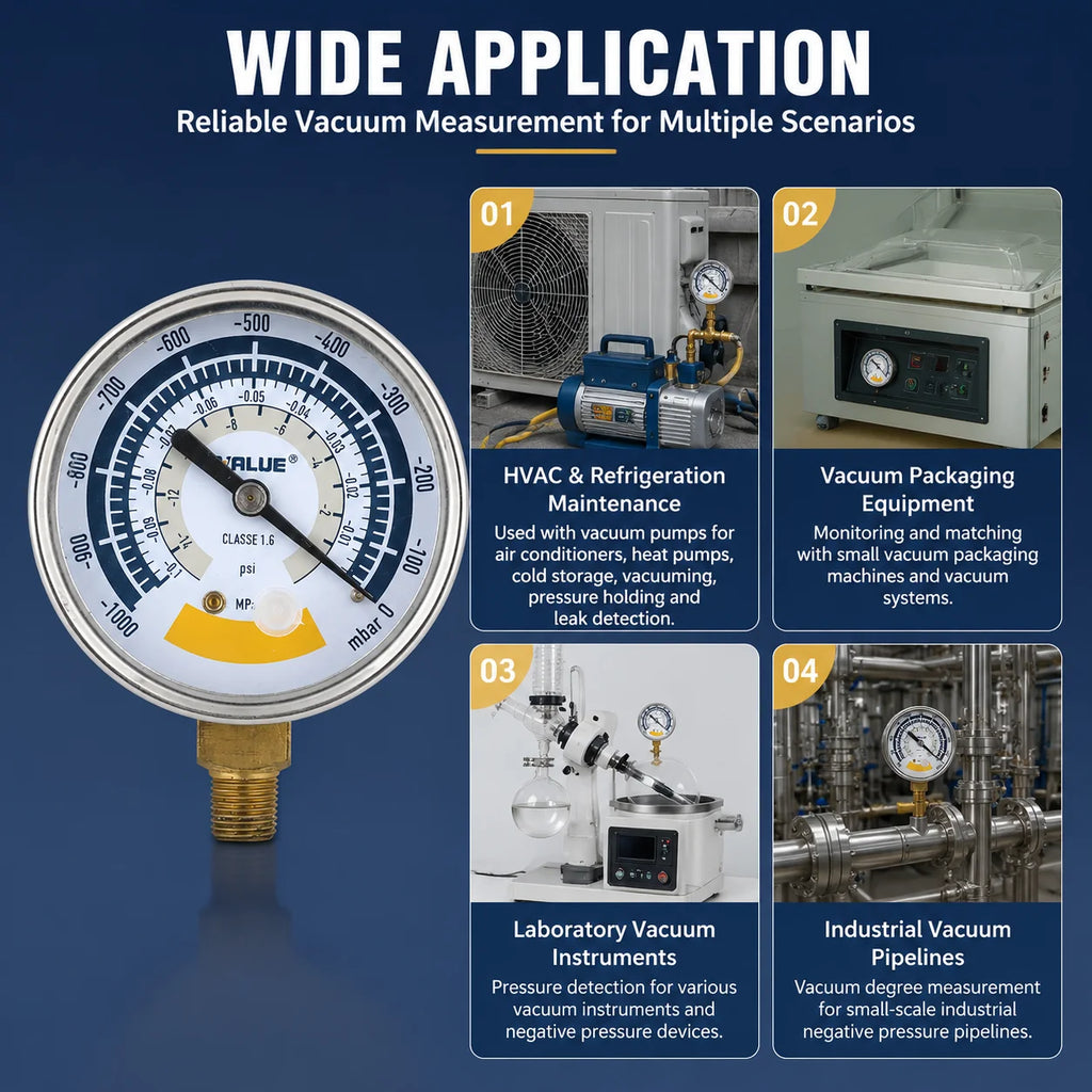 Accurate Vacuum Negative Pressure Gauge 0-14psi 60mm Dial Display G1/8 NPT1/8 Connector for Vacuum Pump AC Fridge Repair