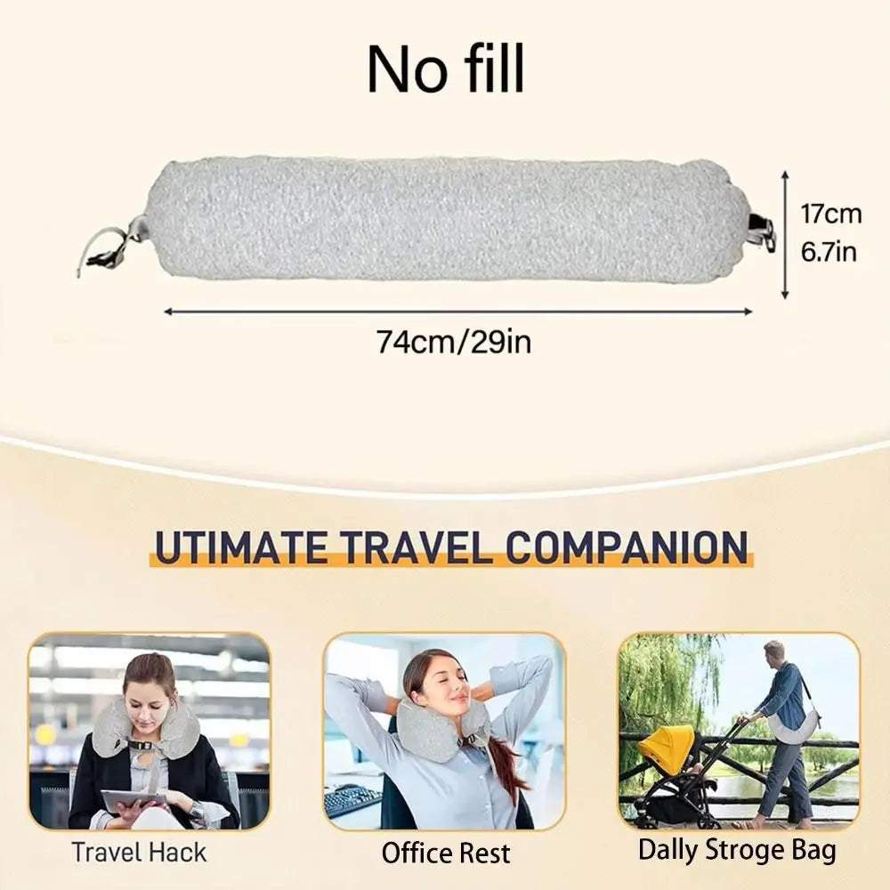 Fillable Travel Neck Pillow Neck Support with Hood Nap Pillow Adjustable with Storage Pouch Airplane Neck Pillow