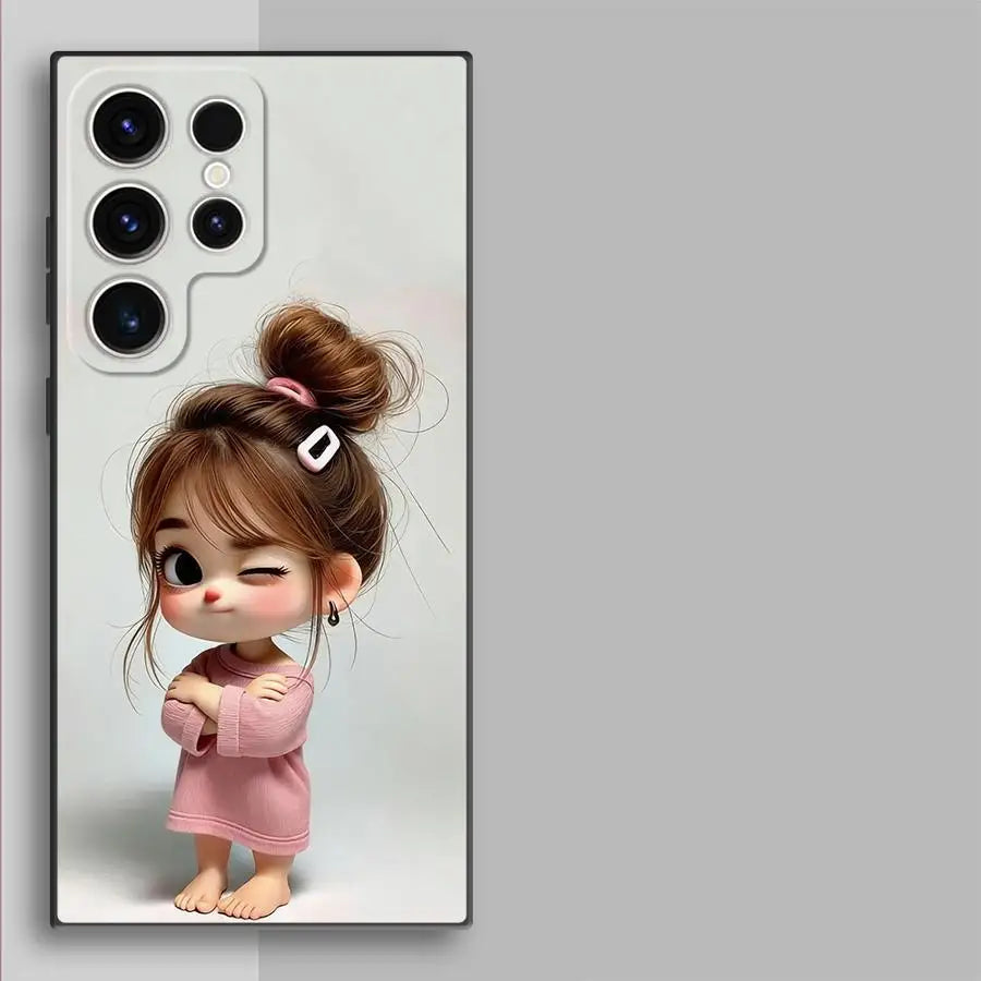 Case for Samsung Galaxy S26 S25 Ultra S20 Note 20 Ultra 8 9 10 S23 S21 FE S10 S9 S24 Plus Funda Phone Cover Cartoon Girl