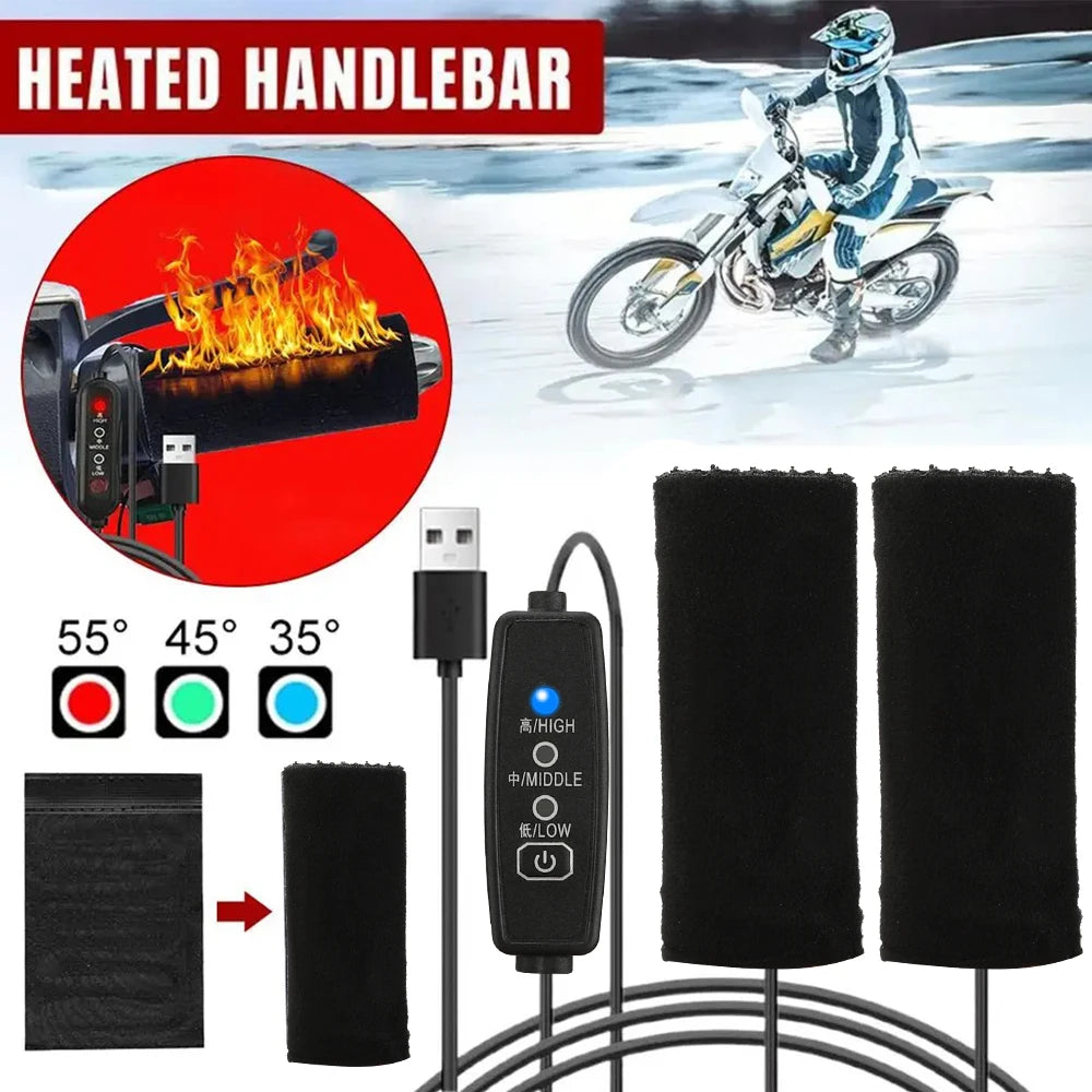 KEBIDUMEI 5V2A Motorcycle Heating Handlebar Covers USB Heated Handgrip for Winter Riding Handlebar Muffs Motorcycle Accessories