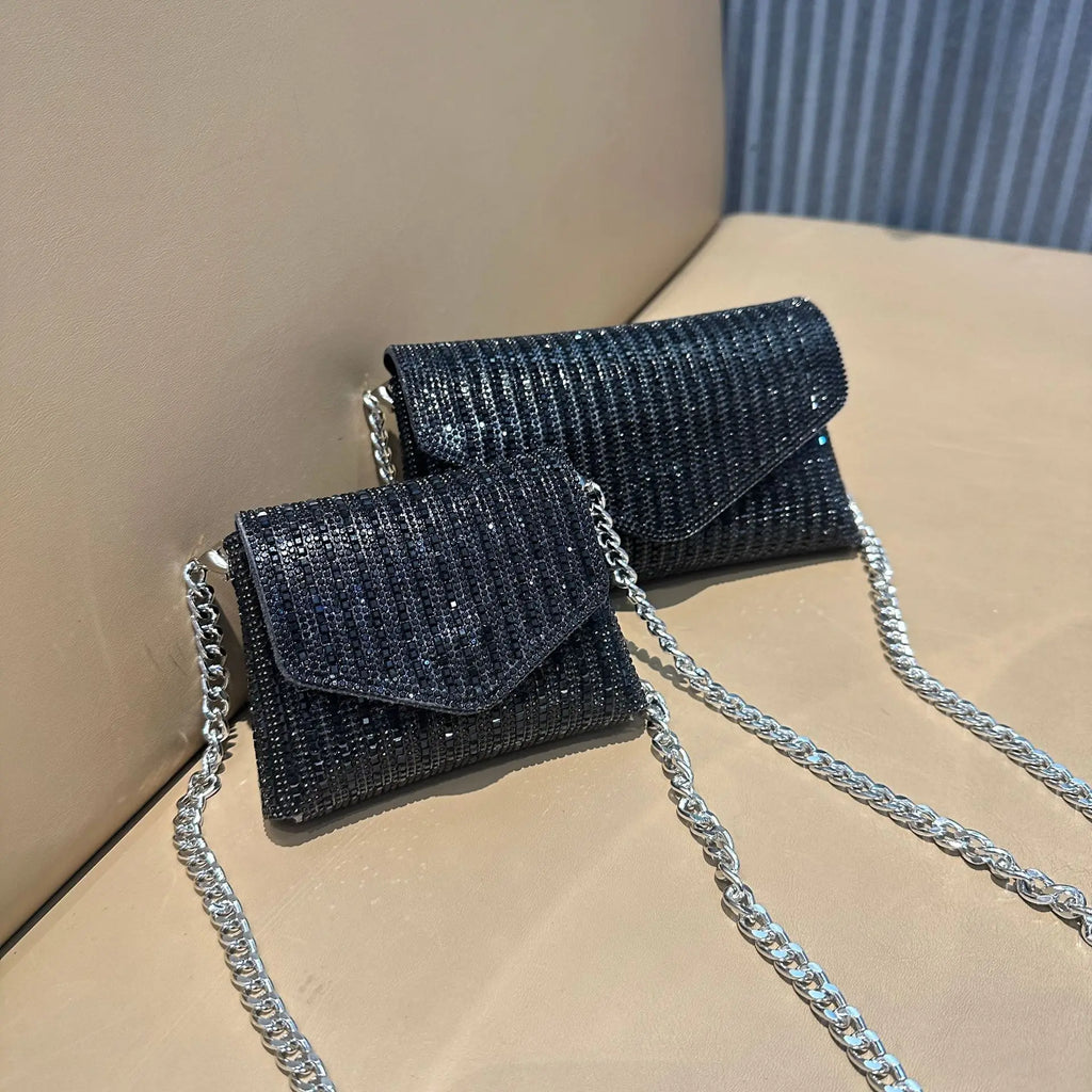 JIOMAY Rhinestones Bag for Women 2024 Mini Purses and Handbags Clutch Wallets Ladies PU Leather Chain Party Evening Shoulder Bag