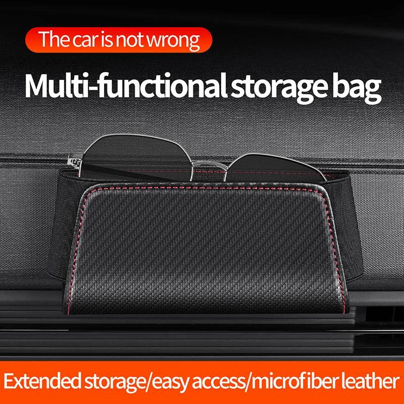Car Glasses Organizers Pocket Bags Leather Car  Adhesive Storage Box Collecting Bag Cards Phone Key Sticky Pouch In Car Interior