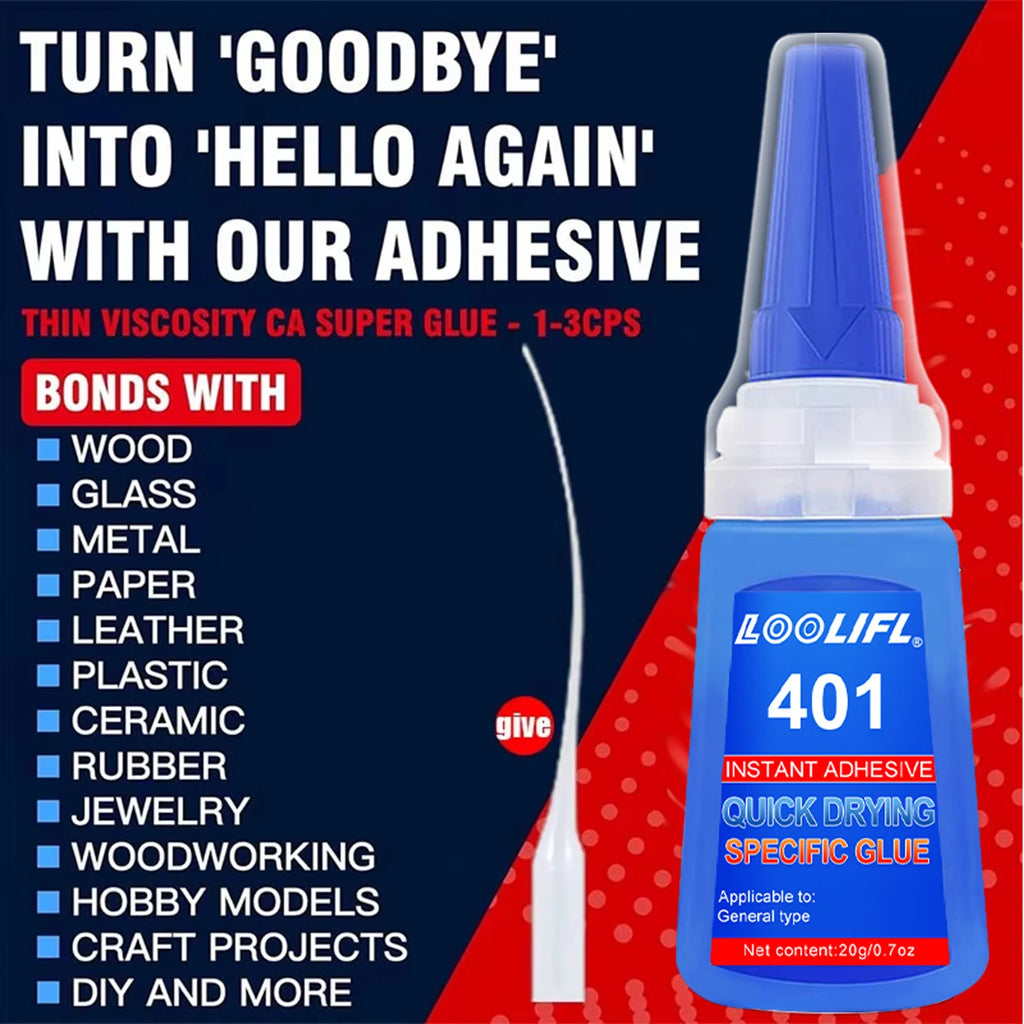 LOOLIFL 5PCS 401 Super Glue Extra Strong Quick Repair Glue Wood Rubber Metal Glass Cyanoacrylate Jewelry Adhesive Instant
