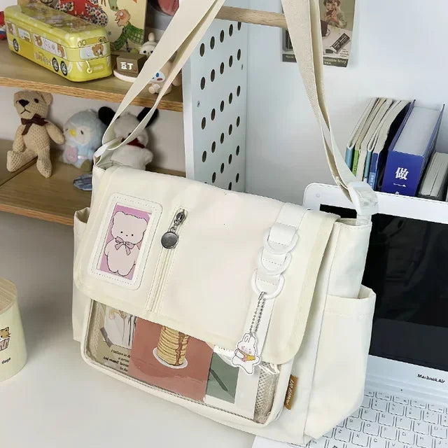 Y2K Japanese Harajuku School Bags for Teenage Girls New 2025 Transparent Itabag Crossbody Bag DIY Badges Display Plate Ita Bag