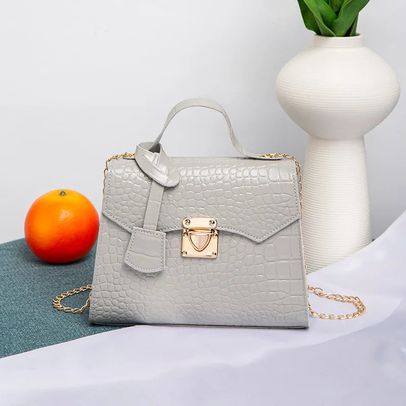 Chic Crocodile Small Tote Bag Ladies Handbag Vintage Square Bag Stylish Chain Shoulder Crossbody Bags Daily Use Phone Coin Purse