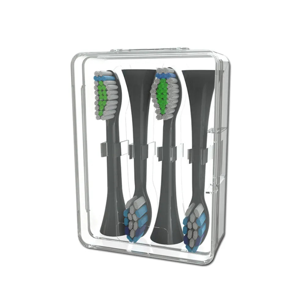 Travel Toothbrush Protective Case for Electric Brush Heads 4-Slot Compact Food-Safe Plastic Box Dustproof Hygienic Portable