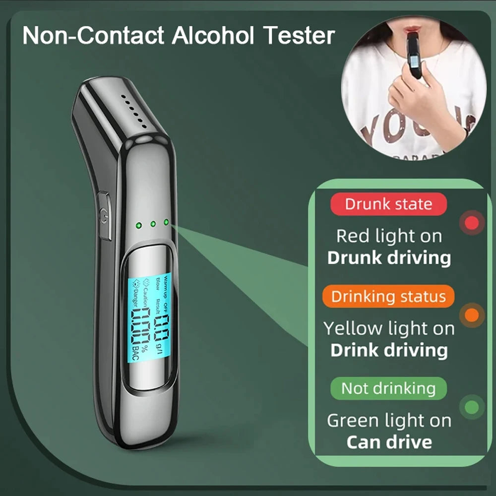 Non-contact Alcohol Tester High Precision Breathalyzer Alcometer USB Rechargeable LCD Display Digital Portable Alcohol Detector