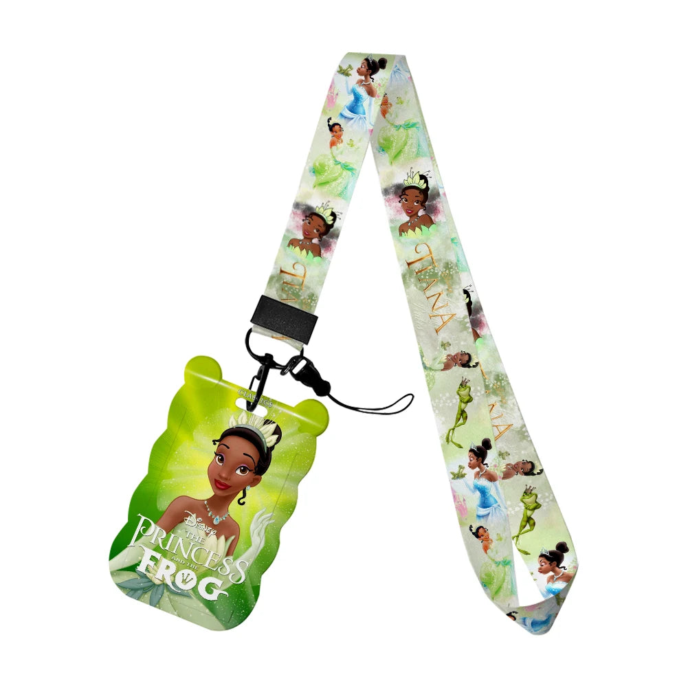 Disney The Frog and Princess Tiana Card Holders Lanyards Girls Door Card Case Hanging Rope Badge Holder Neck Strap Card Holder