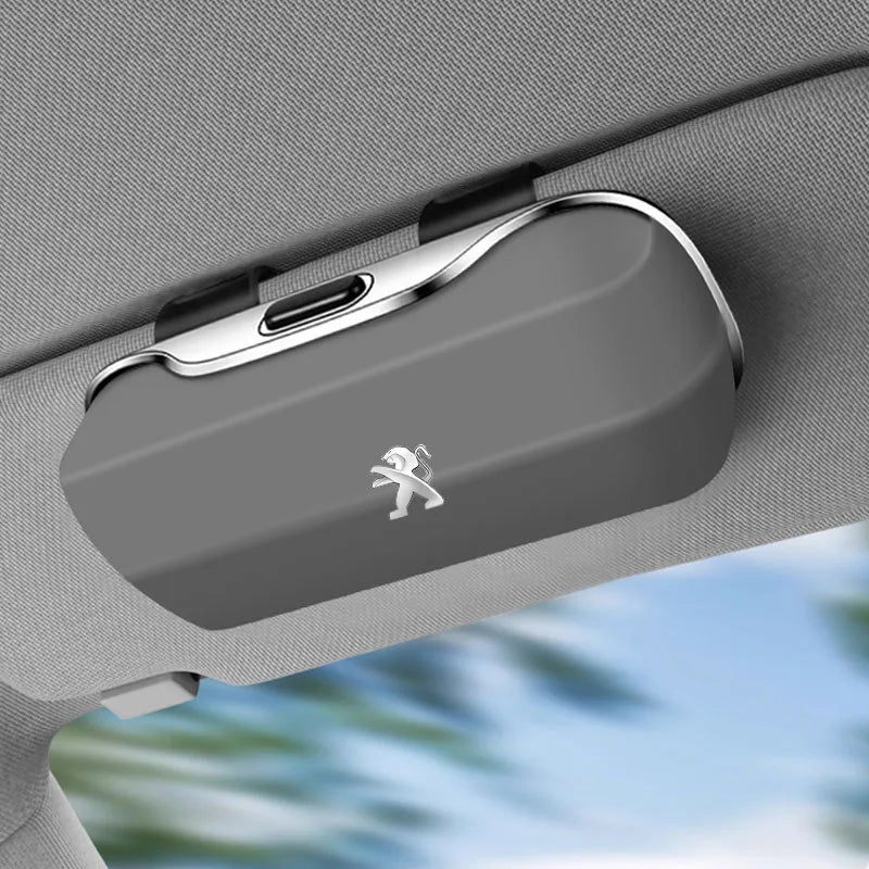 For Peugeot Car Sunglasses Holder, ABS Visor Glasses Case Clip Carbon Fiber Texture Car Sun Visor Glasses Box Storage