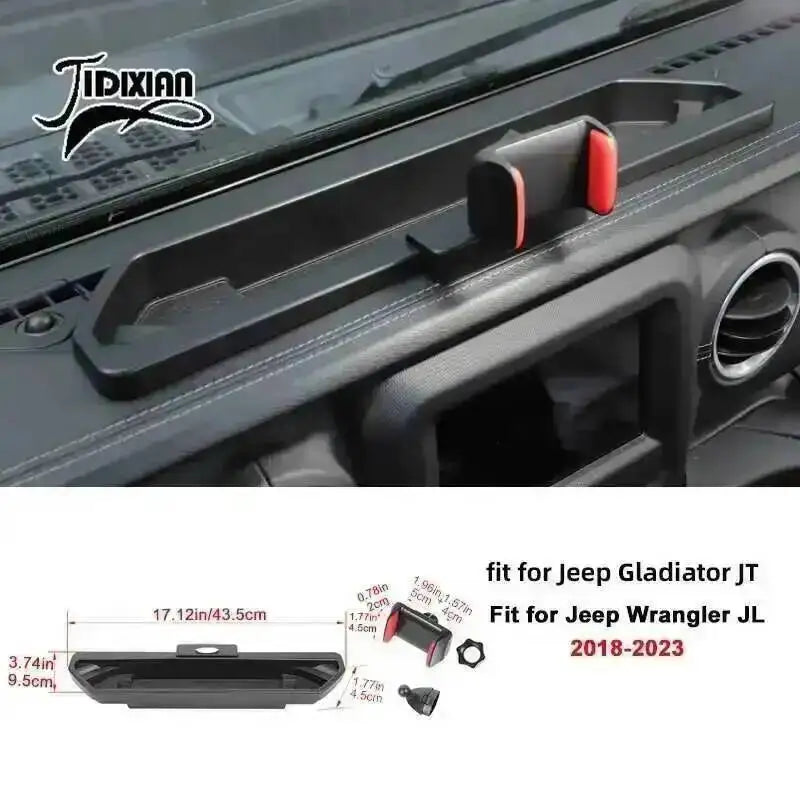 JIDIXIAN for Jeep Wrangler JL 4Xe for Gladiator JT 2018 2019 2020 2021 2022 2023 2024 2025 Dashboard Phone Holder Storage Box