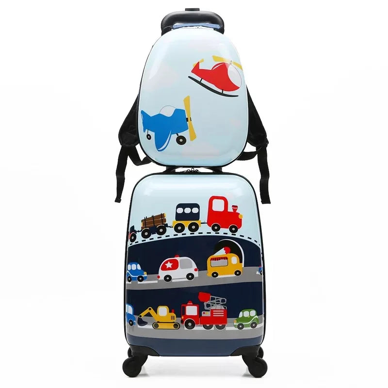 Cartoon trolley suitcase with backpack set children's cute 13 inch bag boys girls 18 inch carry on rolling luggage travel valise