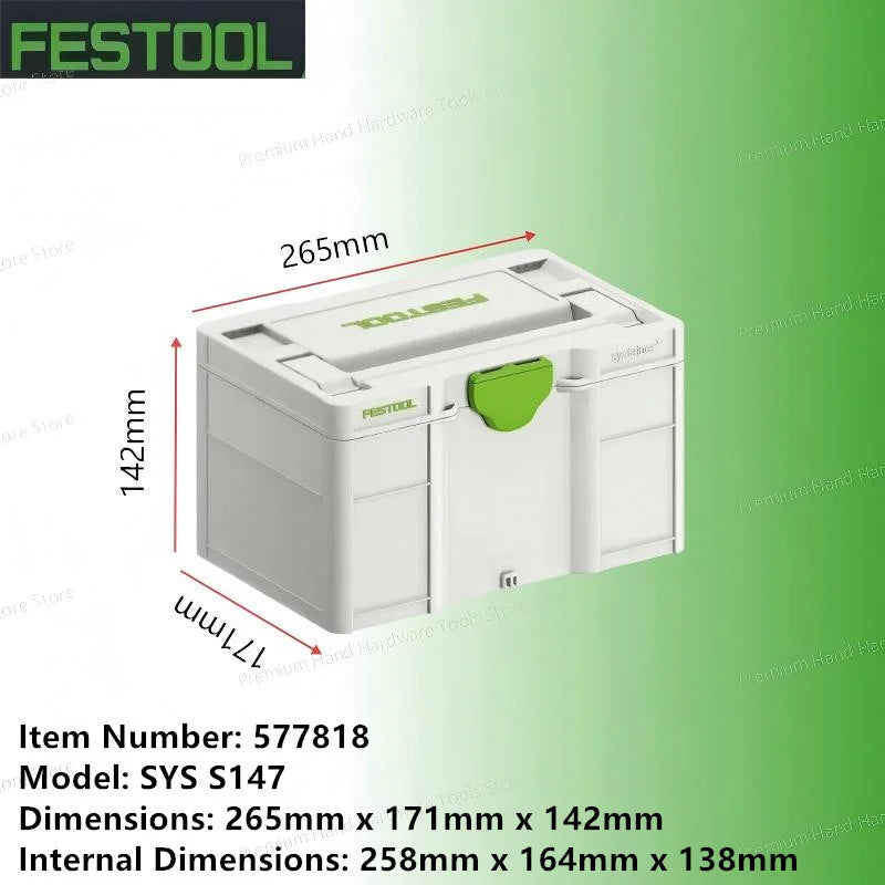 FESTOOL 577818 Systainer³ SYS3 S 147 Mini T-LOC Stackable Tool Storage Case, Portable and Categorized Storage Box