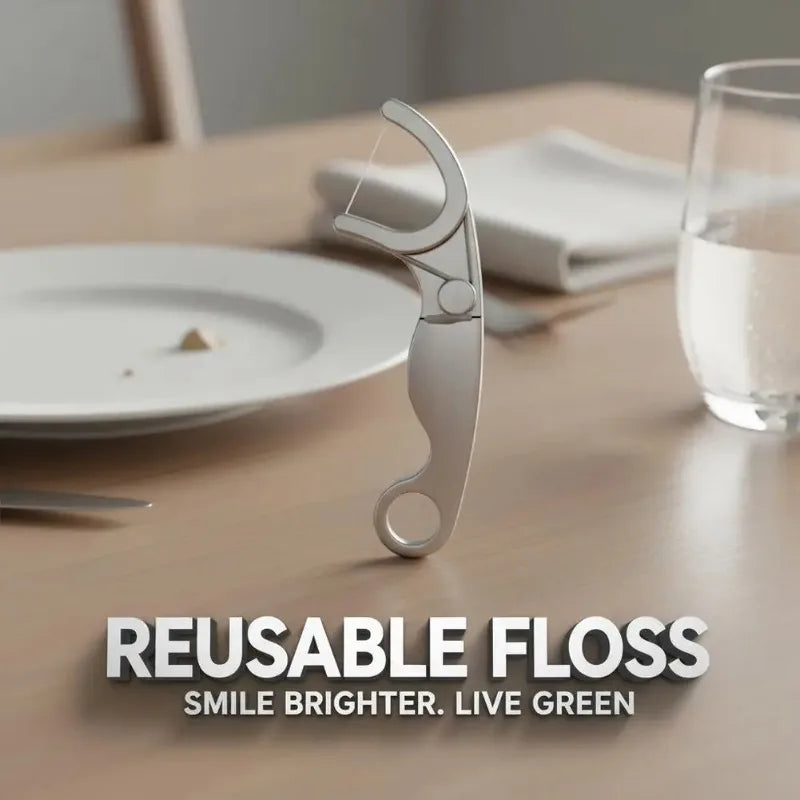 Stainless Steel Toothpick Dental Floss Reusable Flossing Holder Set Eco-friendly Teeth Cleaning Tools Oral Care Accessory