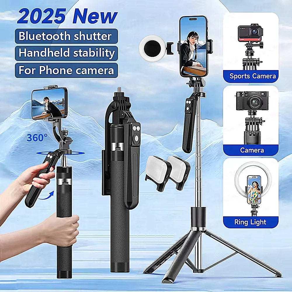 MEUYAG 170cm 360° Rotation Selfie Stick with Wireless Bluetooth Extended Tripod with Remote Shutter for Smartphone Android iOS