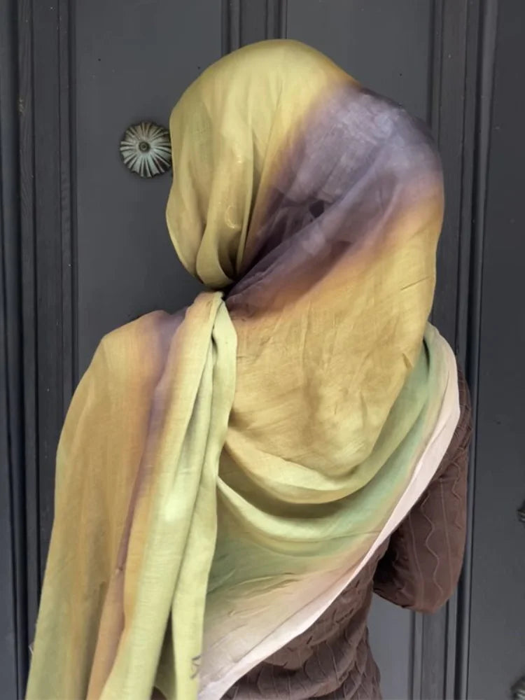 Gradient Ombre Hijab Scarf Women Soft Lightweight Muslim Bandana Headscarf Ladies Multi-purpose Hair Accessories for Daily