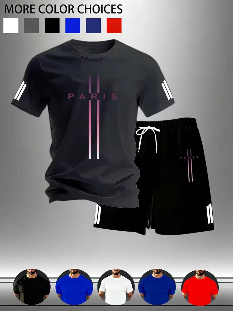 New Urban Trend: Men's Breathable Summer Sports Suit, Short Sleeves and Lightweight Quick-Drying Shorts,Comfortable and Trendy