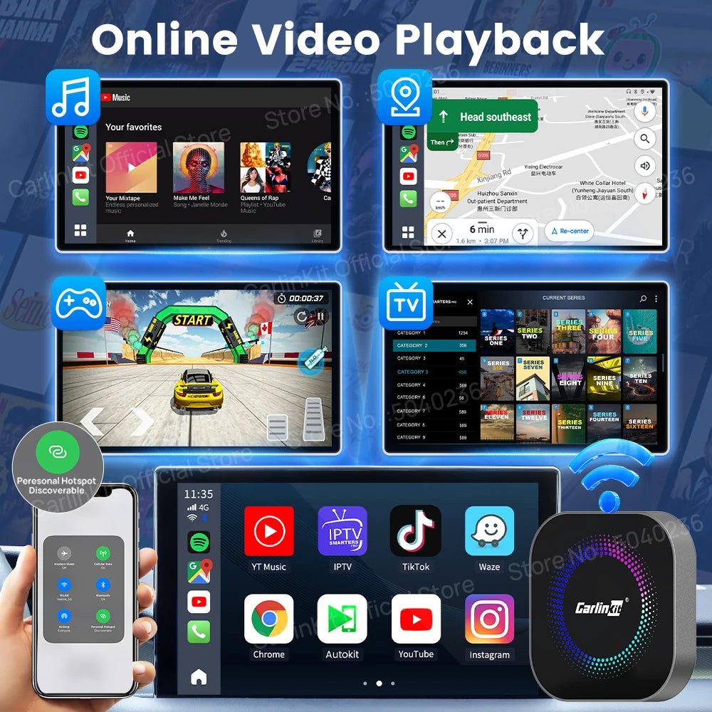 CarlinKit TV Box S2F Android 13 CarPlay Ai Box SM6225 8 Cores Wireless CarPlay Android Auto Video Streaming Box 4G LTE &WiFi GPS