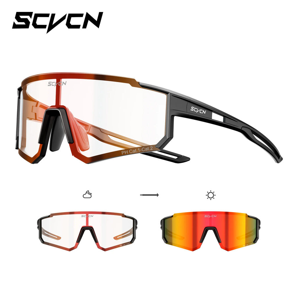 SCVCN UV400 HD Photochromic Hiking Glasses Sports Sunglasses Outdoor Road Fashion Cycling Glasses Windproof MTB Bike Sunglasses