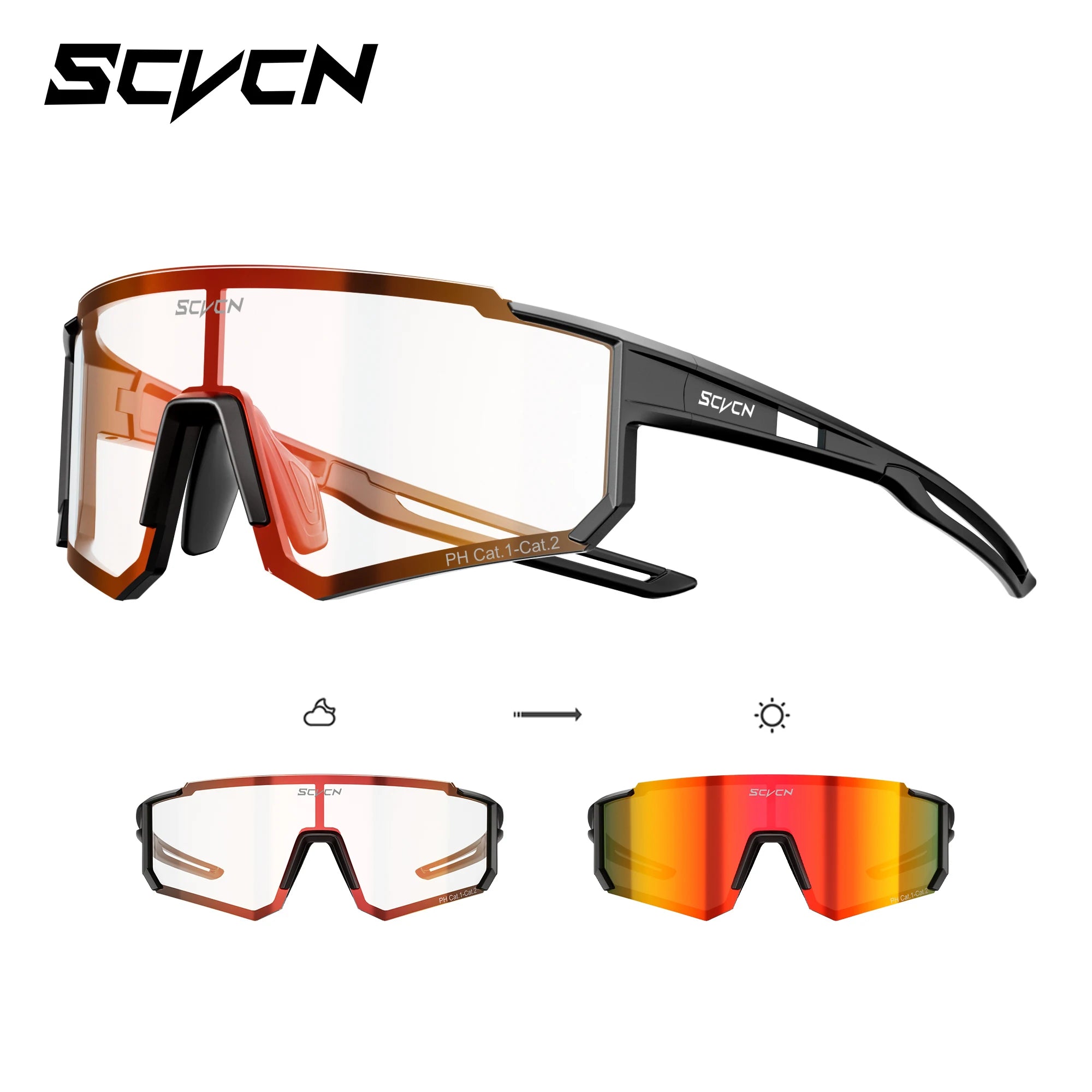 SCVCN UV400 HD Photochromic Hiking Glasses Sports Sunglasses Outdoor Road Fashion Cycling Glasses Windproof MTB Bike Sunglasses