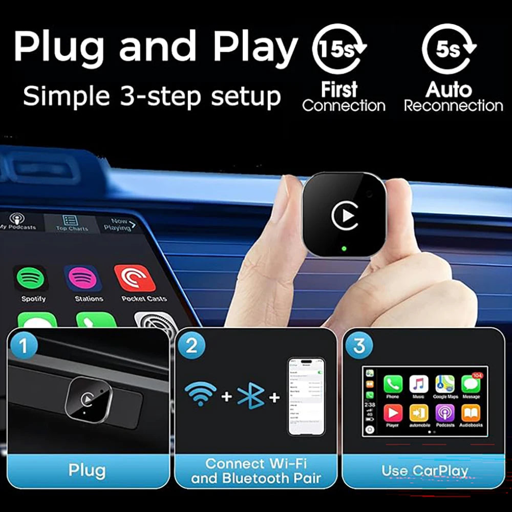 Wireless Carplay Adapter & Android Auto 2026 Upgrade Wired CarPlay to Wireless,2-in-1 Mini USB Design with Fast Stable Connectio