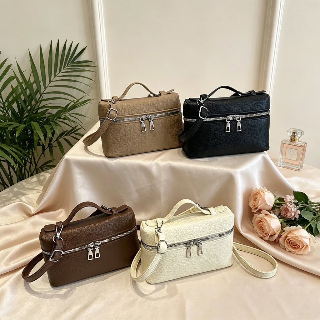 Simple and Luxurious Solid Color Box Bag Litchi Pattern Soft Hand-held Diagonal Cross Bag Daily Commuting Versatile Square Bag