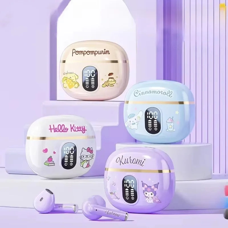 Original Sanrio TWS Bluetooth Earphones Clear Case Kuromi Wireless Headset Hello Kitty In-Ear Sport Noise Reduction Headphone