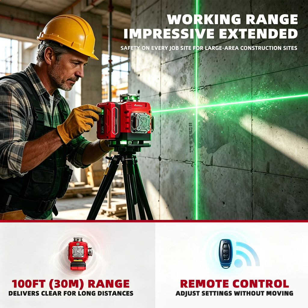 YEVOLT 16‑Line Green Laser Level 4×360° Planes Gravity Self‑Adjust Slope Function Type‑C Power Build & Tile