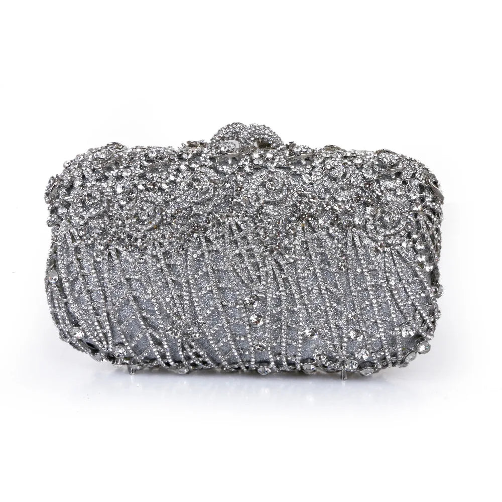 Party Box Clutch Purple/green Crystal Evening Bag Wedding Bridal  Handbags Chain Women Bag