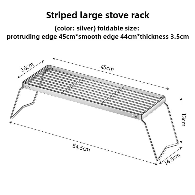 Stainless Steel Camp Stove Set -Folding Pot Rack & BBQ Grill Combo - Includes Kettle Bracket&Cooking Mesh for Outdoor Adventures
