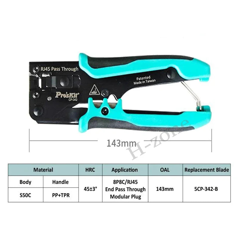 Pro'skit CP-342 End Pass Through Mini Crimper Pliers 8P8C RJ45 Perforated Crystal Head Crimp Tool 4in1 Ethernet LAN Stripper