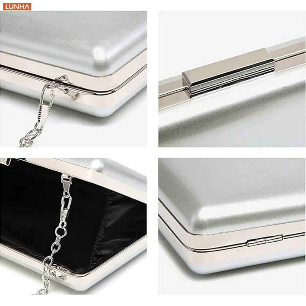 Women's Hard Case Clutch Evening Bag Elegant Shoulder Purse Luxury Design Style Wedding Party Handbag Gold Silver Nude Color