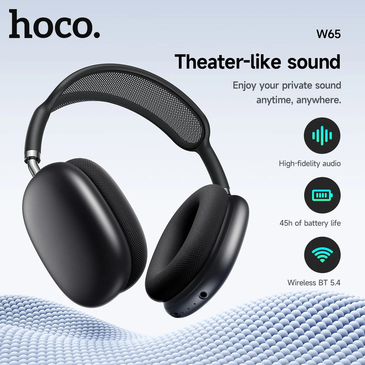 HOCO W65 Bluetooth Headphones Over The Ear Wireless Big Earphone Hifi Sounds Sport Headsets With Volume Button Air Earbuds Max