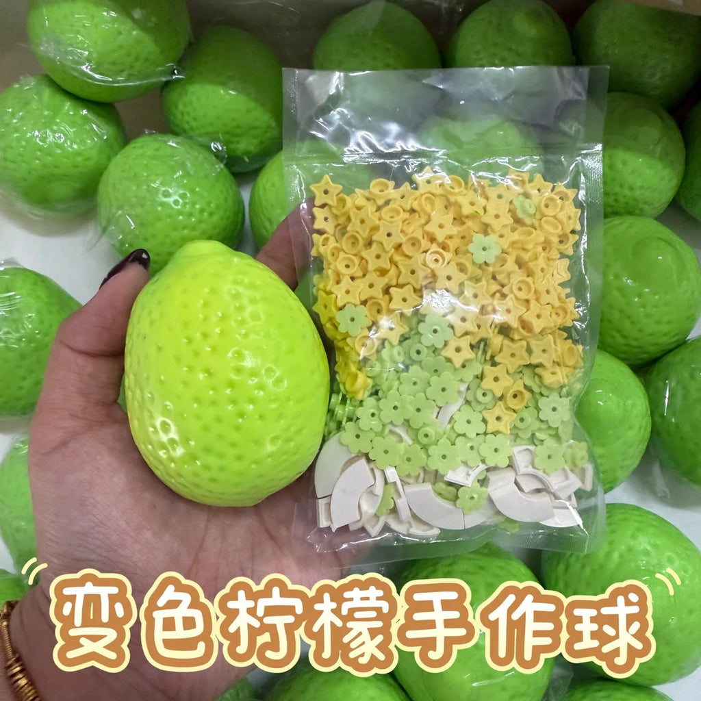 Handmade Crispy Lemon Stress Ball Squeeze Toy Color-Changing Lemon Squishy Fidget Ball ASMR Sensory Stress Relief Toy Squishy