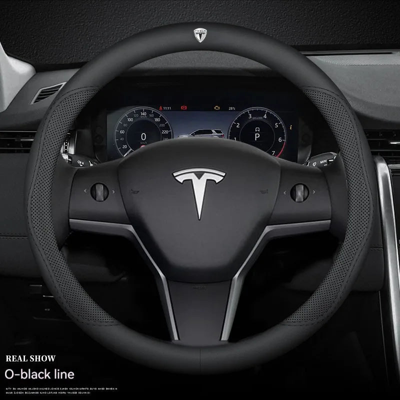For Tesla Model 3 Model Y Model S Model X Roadster Leather Anti-slip Breathable Car Steering Wheel Cover Auto Accessories