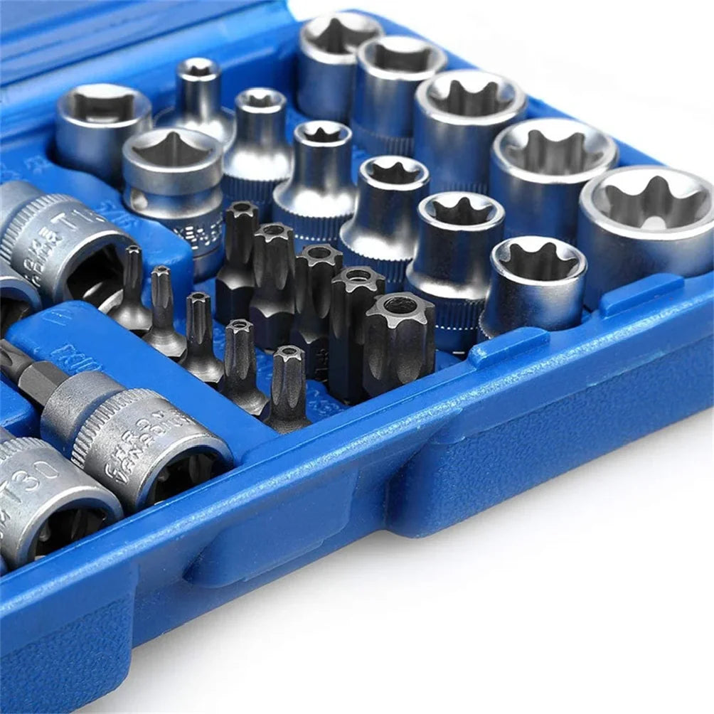 Torx Star Socket and Bit Set Male Female E Security Bits Drive Hand Tool Torque Star Socket Kit Repair Use Auto Garage DIY