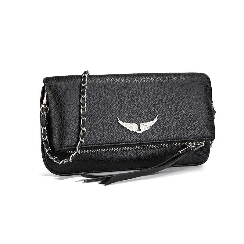 French Classic Genuine Leather Square Bag - European & American Fashion Versatile Wings Underarm Crossbody Bag