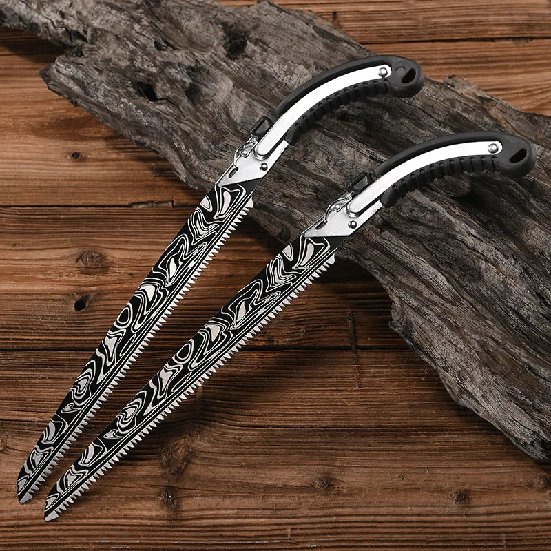 Damascus Patterned Waist Saw - Professional Pruning & Manual Logging Hand Saw for Garden Use, Ideal Outdoor Tool for Pruning