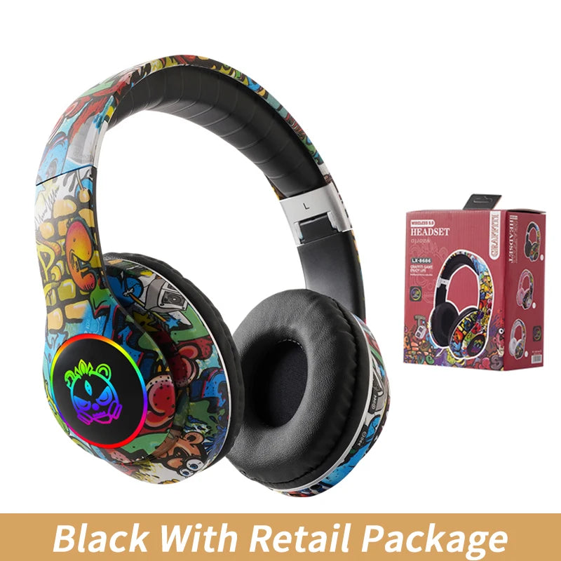 Wireless Headset Flash Light Kids Ear Headphones with Mic Bluetooth Headsets Stereo Music Game Headphone Girls Boys Gift
