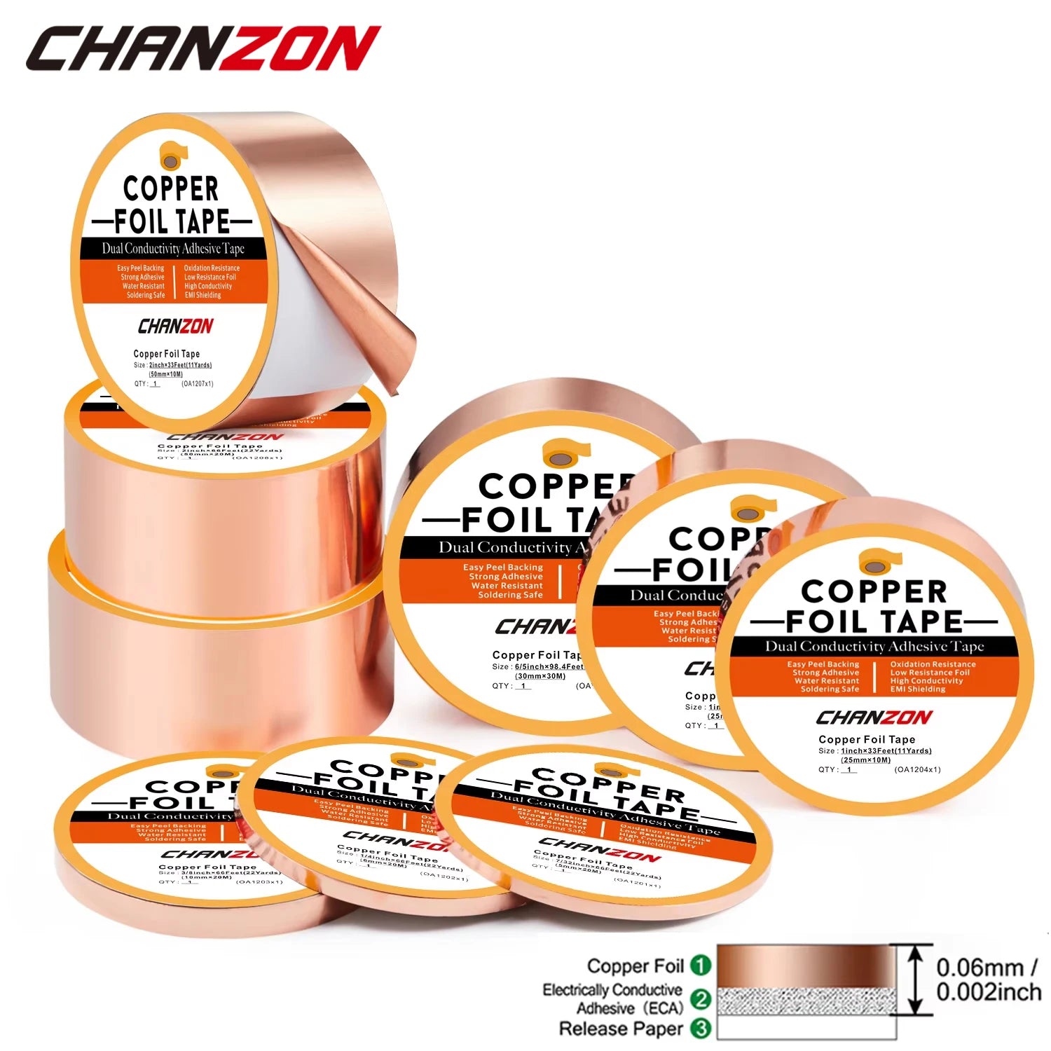Copper Foil Tape Conductive Strip Adhesive Double Sided For Guitar EMI Shielding Stained Glass Slug Deterrent 5mm 6mm 10mm 25mm