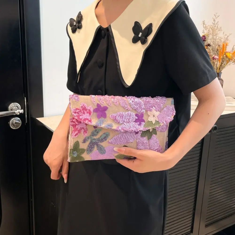 Stylish Sequin Evening Clutch Bags Elegant Beaded Floral Embroidery Bags Exquisite Glitter Envelope Bag Formal Gatherings