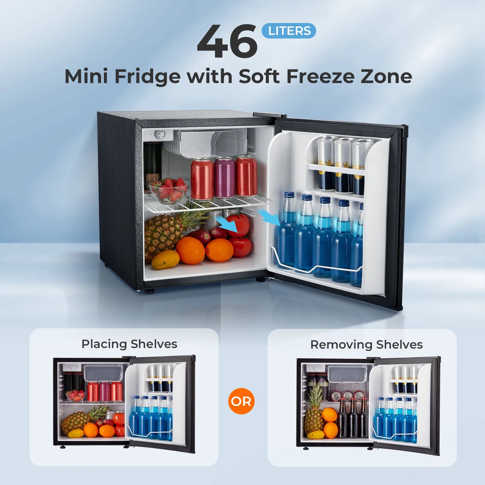 Mini Fridge 1.6 Cu.ft, Compact Small Drinks Refrigerator, Energy Saving, Adjustable Thermostat Dorm, Apartment, Bedroom, Black