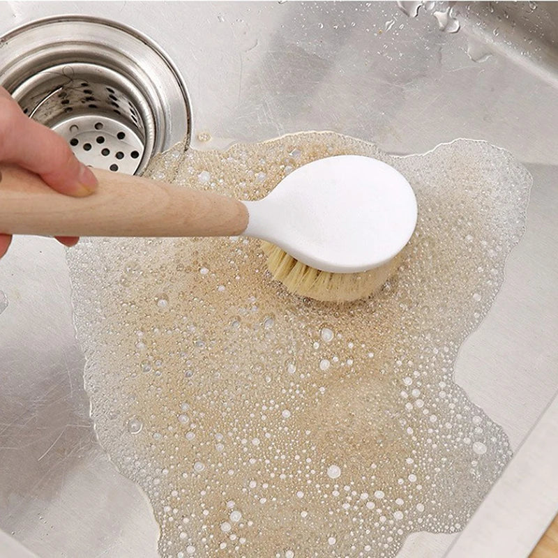 Kitchen Cleaning Brush Natural Wooden Handle Cleaning Brush Dishwashing Brush Cast Iron Frying Pan Brush