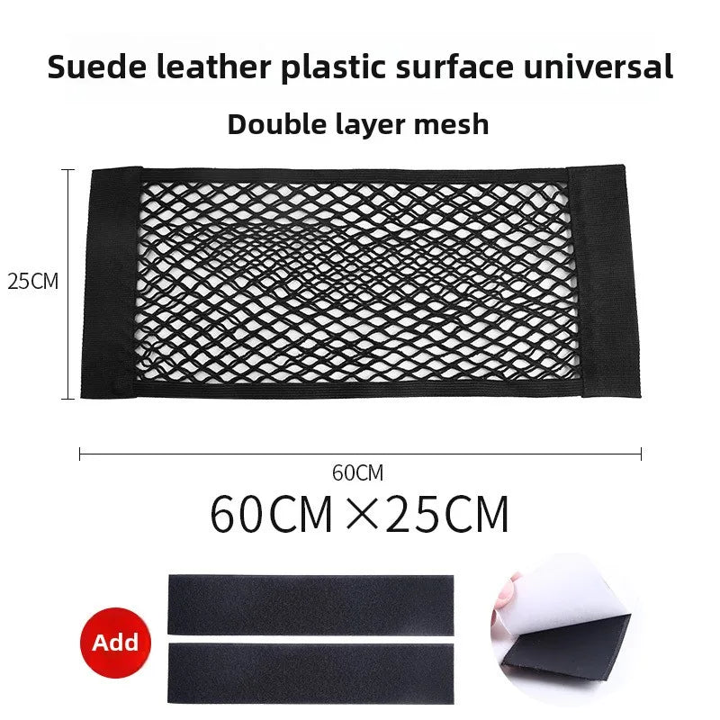 Car Trunk Storage Mesh Pocket Hook Loop Net Bag Organizer Tail Seat Back Pocket Universal Auto Magic Tape Interior Accessories