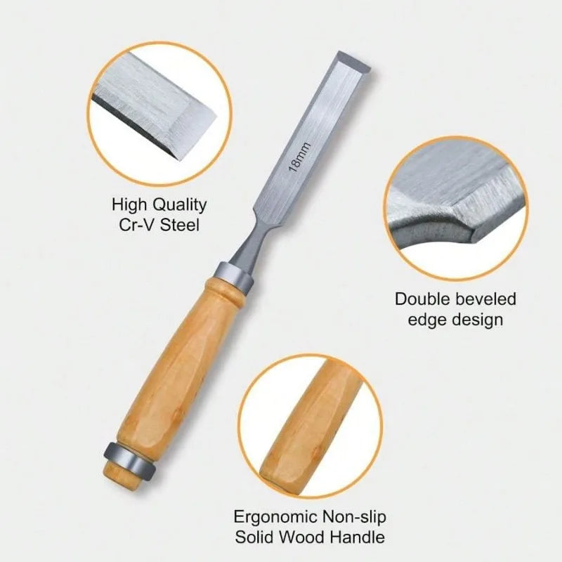 4Pcs Wood Carving Chisels Set Professional for Woodworking - 6/12/18/24mm Comfortable Beech Handle Wood Chisel with Wood Handles
