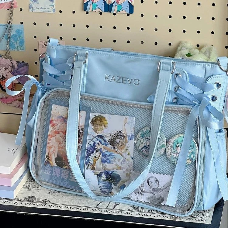 Large Capacity for Class Book Carrying Mailman Bag Girls Bow JK Shoulder Ita Bag Handbag College Style Crossbody Bag with Ribbon