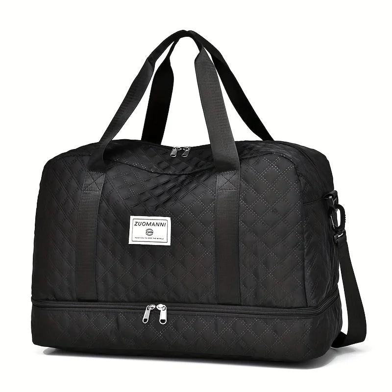 Casual nylon travel luggage bag,  large capacity sports and fitness storage, multi pocket portable weekender overnight bag