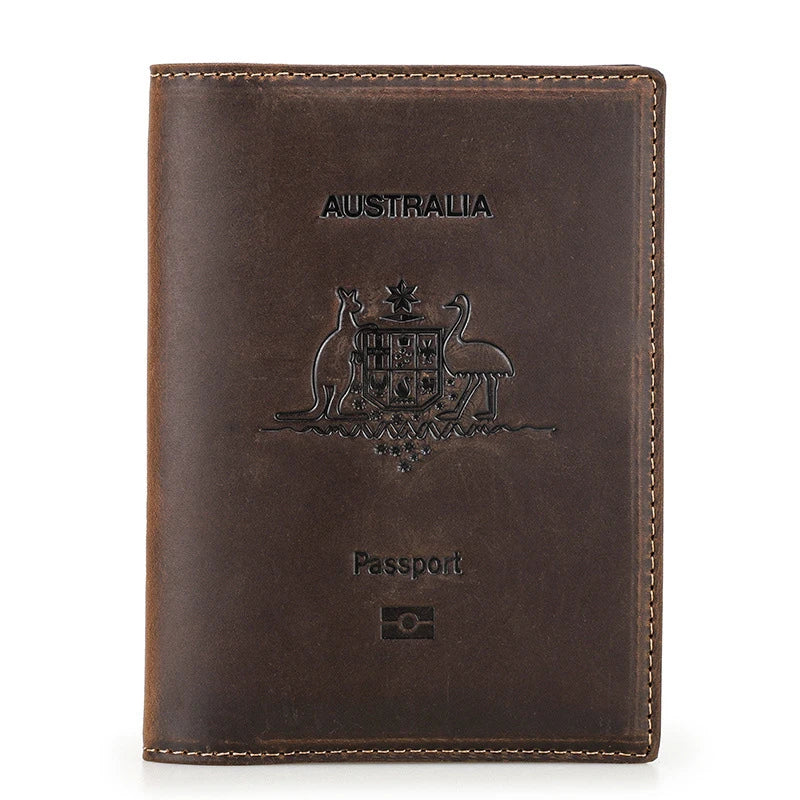 Genuine Cow Leather Passport Holder with AirTag Case - RFID Blocking Travel Wallet, Anti-Lost Pocket & Card Holder for Men Women