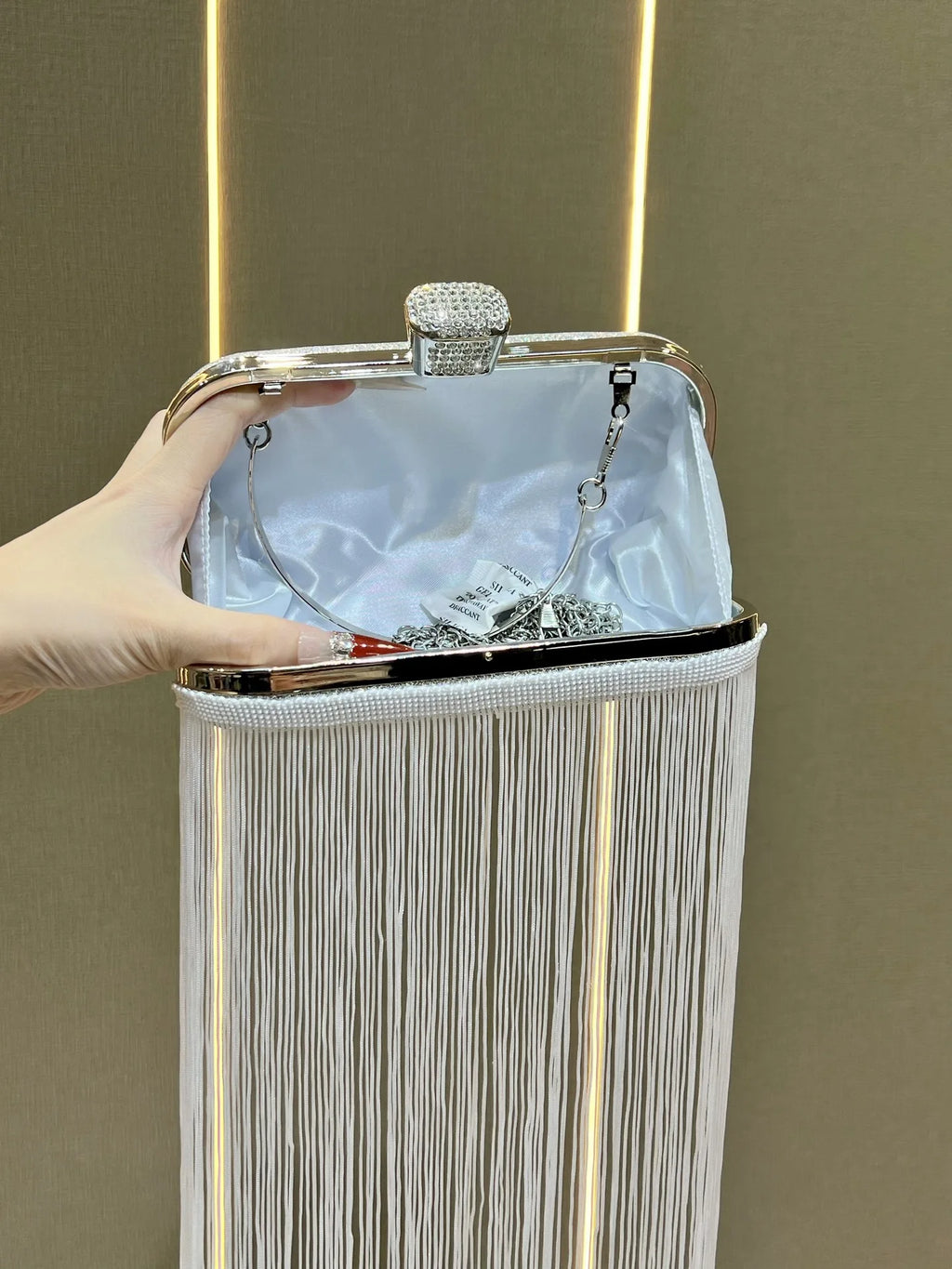 New Unique Sparkly Evening Bag with Long Tassels, Women Multi-purpose Handheld Shoulder Crossbody Purse for Formal Wedding Party